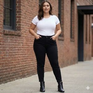 NWT 1822 Denim Studded Ankle Skinny Jeans Black Plus Size 20W Stretch